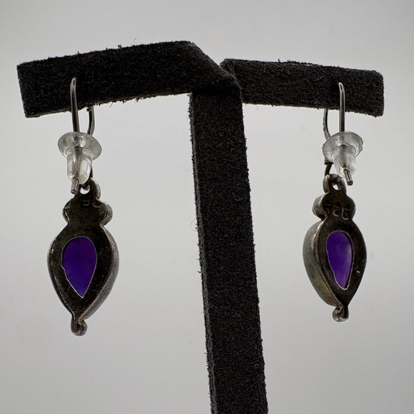 925 Sterling Silver Amethyst Teardrop Dangle Earrings Purple Gemstone Boho - Picture 4 of 7